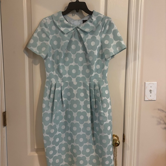 Bigio Collection sz 4 aquamarine minty Green Floral Mod Dress Peter Pan Collar - Picture 13 of 16